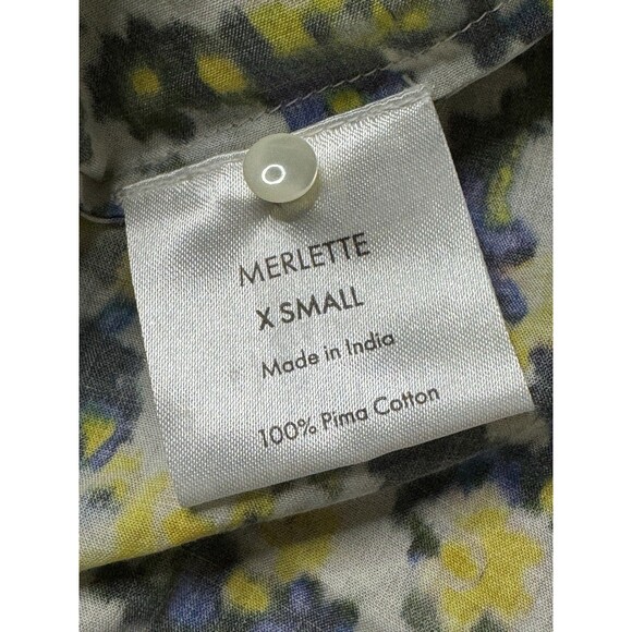 Merlette Sol Top Blouse X-Small Tiered Blue Yellow Floral Print Pima Cotton EUC - Picture 6 of 10